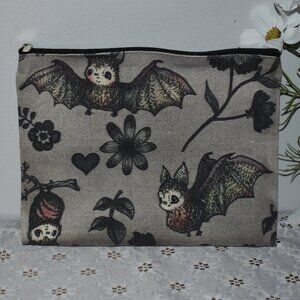 Whimsigoth Gothic Moody Floral Flowers Vampire Bats Small Cosmetic Makeup Bag